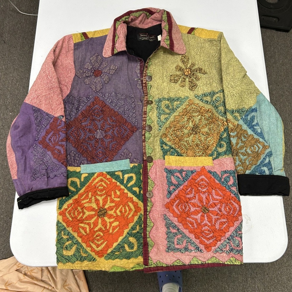 Sacred Threads Patchwork Jacket Womens S/M Multicolor Quilted Embroidered Boho